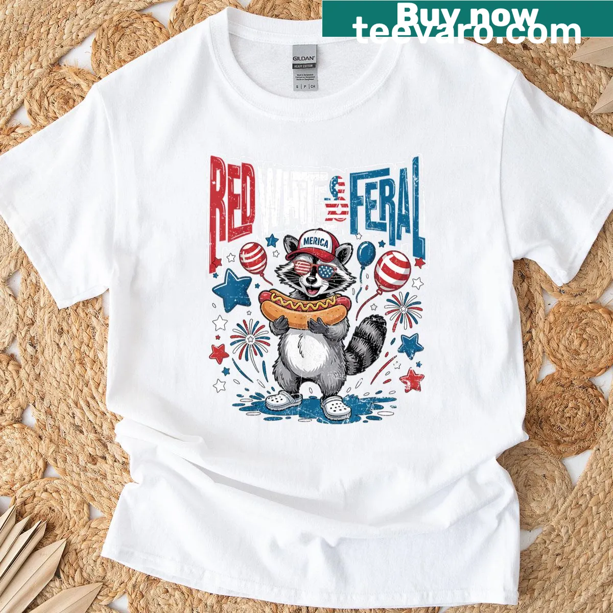 Funny raccoon T-shirt for kids celebrating July 4th — on a men's t-shirt