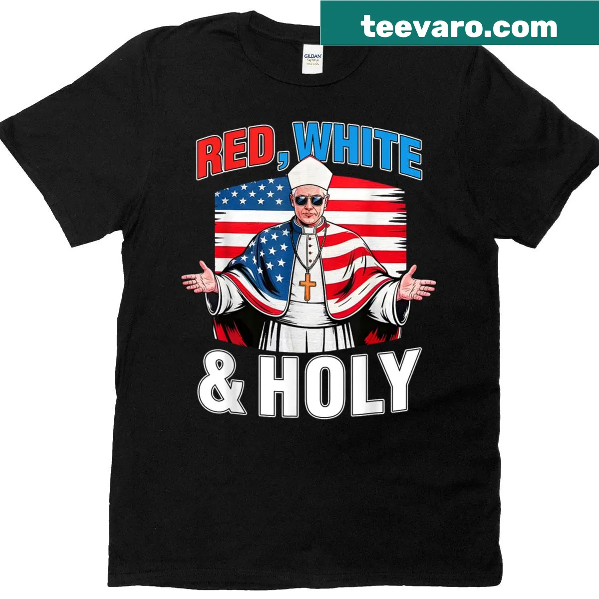Christian cross and American flag graphic on T-shirt — on a men's t-shirt