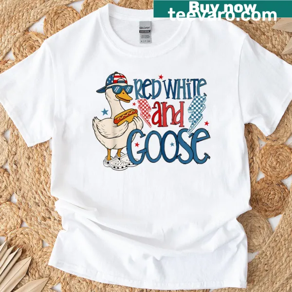 Funny retro t-shirt with a goose and American flag for July 4th