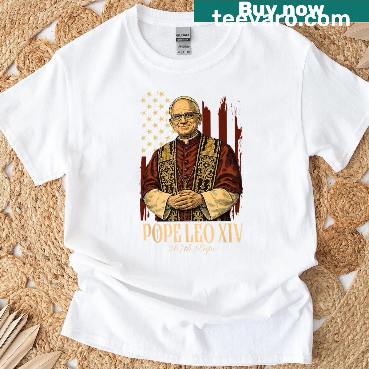 Vintage-style T-shirt honoring Robert Francis Prevost as Pope — on a men's t-shirt