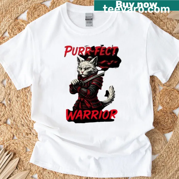 Illustration of a Samurai Cat ready for battle with a sword