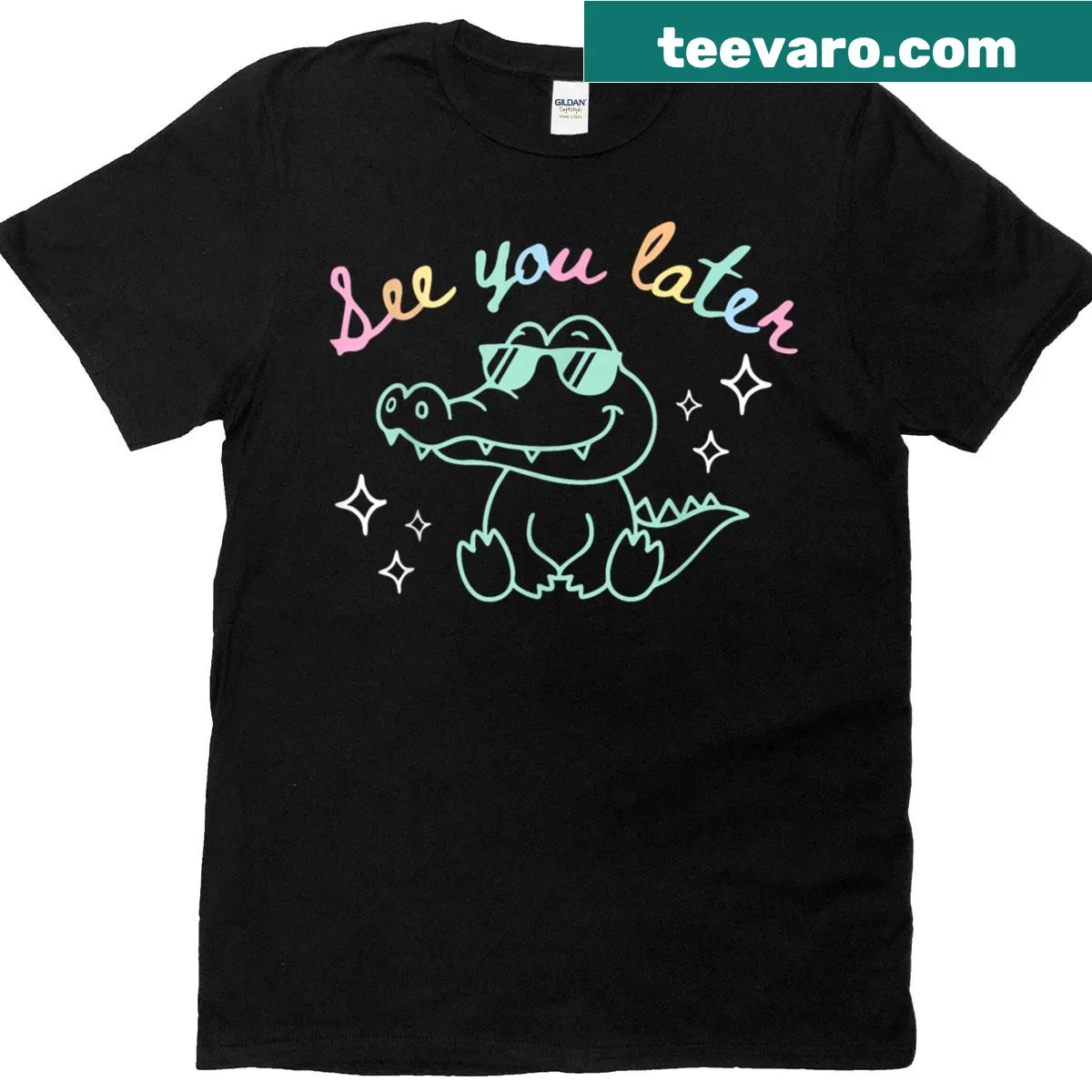 Teacher appreciation t-shirt featuring a fun alligator graphic and humorous text — on a men's t-shirt