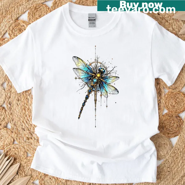 Detailed steampunk dragonfly graphic T-shirt