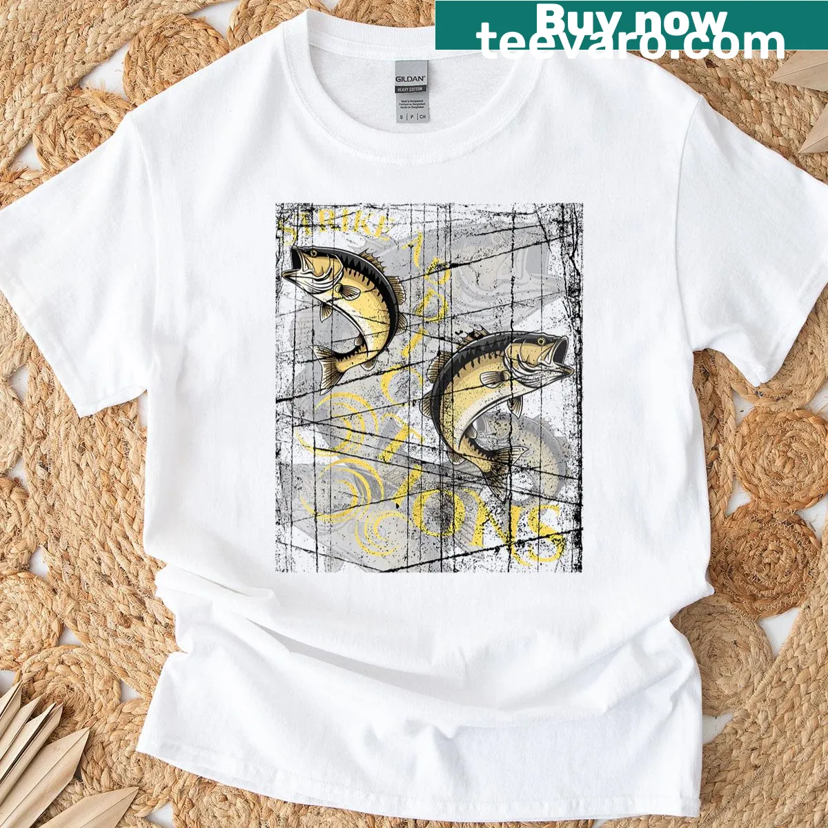 Vintage graphic T-shirt for fishing with strike addictions theme — on a men's t-shirt