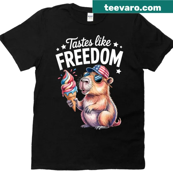 Capybara enjoying ice cream in a patriotic July design.