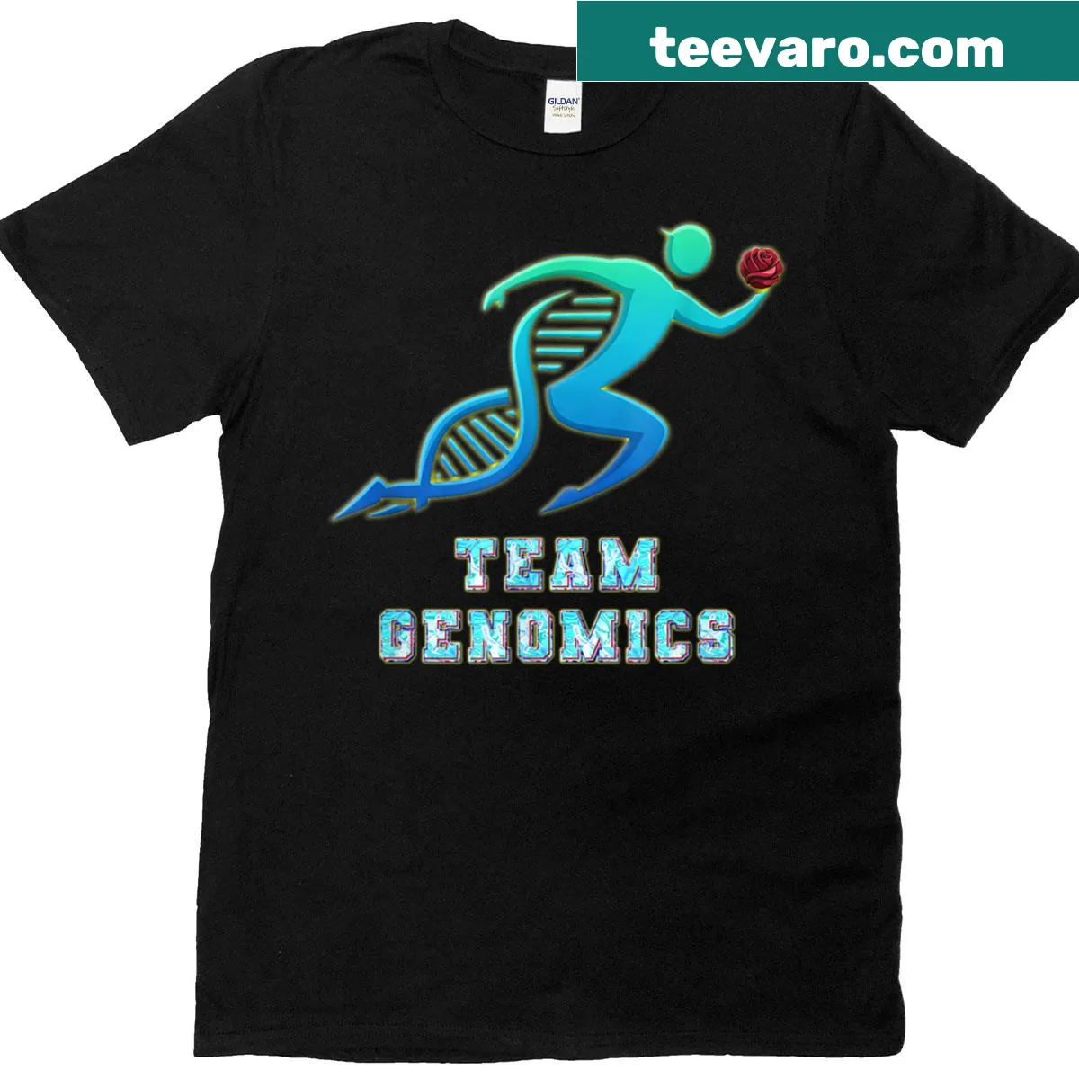 Elegant rose design intertwined with chromosomes on a t-shirt. — on a men's t-shirt