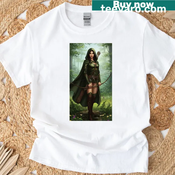 Illustration of a forest huntress in a natural setting