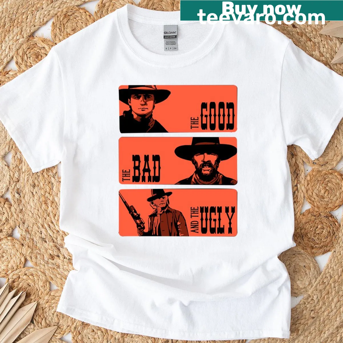 T-shirt featuring classic cinema references from The Good The Bad And The Ugly. — on a men's t-shirt