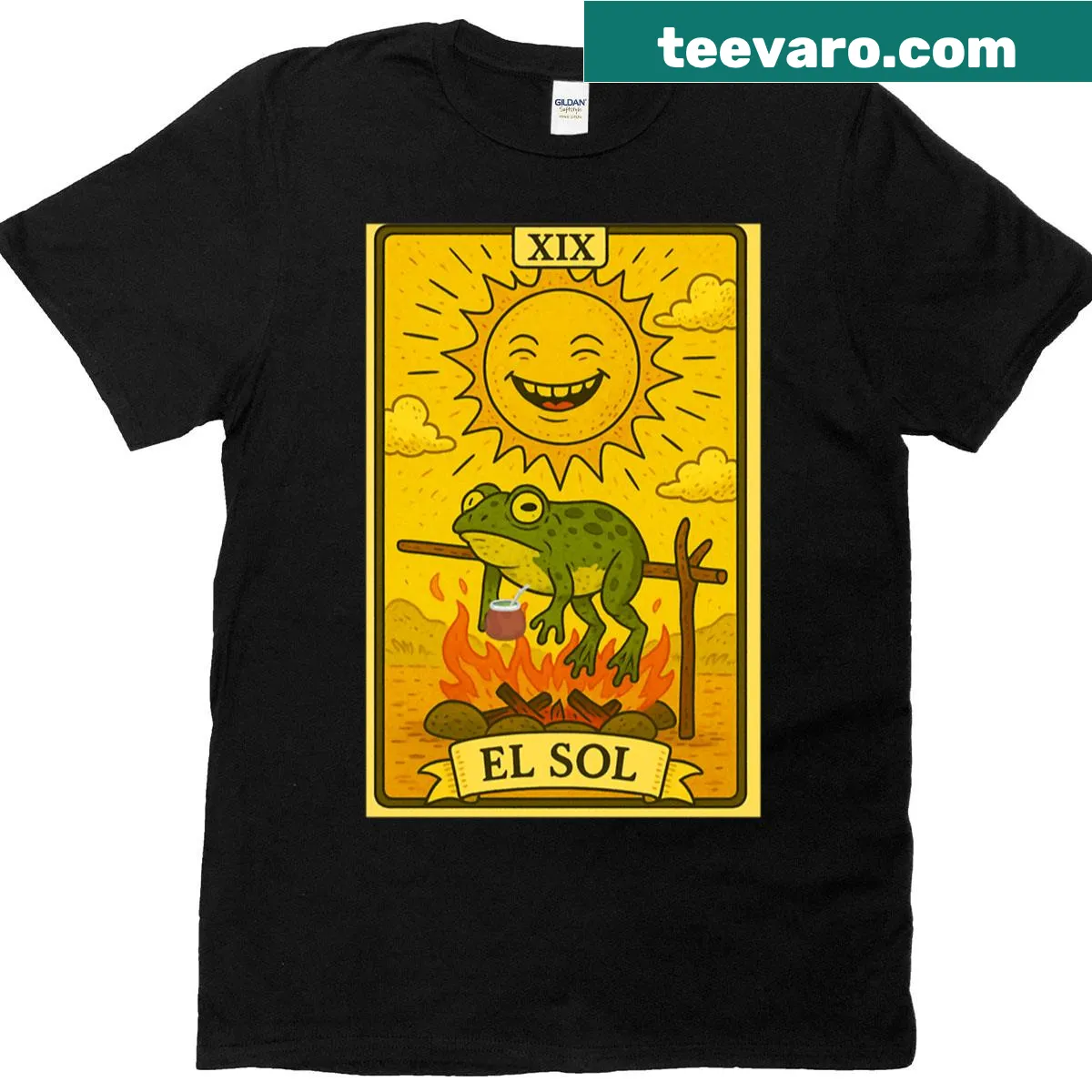 Illustrated Tarot-inspired sun graphic on a T-shirt — on a men's t-shirt