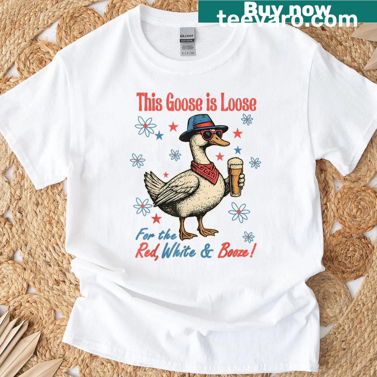 Funny 4th of July T-shirt with a goose and festive phrase — on a men's t-shirt