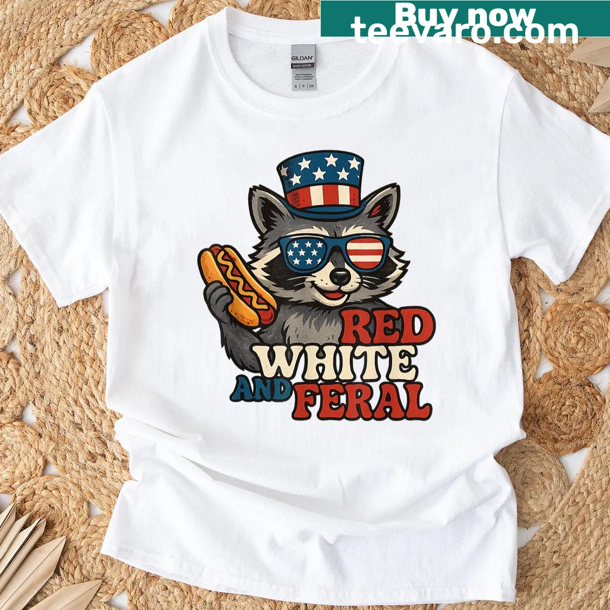 Vintage distressed raccoon T-shirt with patriotic elements for kids — on a men's t-shirt
