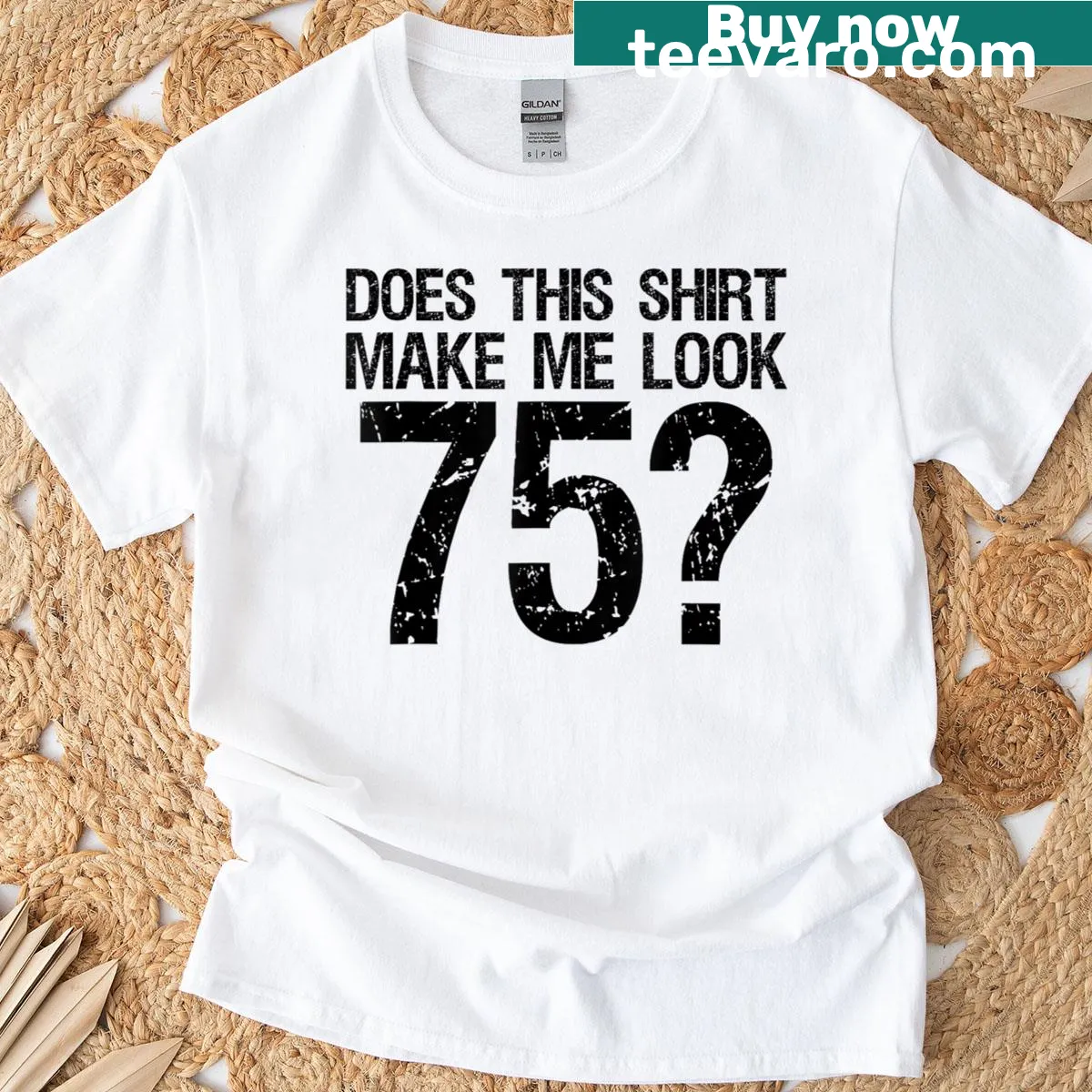 Vintage 75 Year Old Birthday T-shirt with humorous graphic — on a men's t-shirt