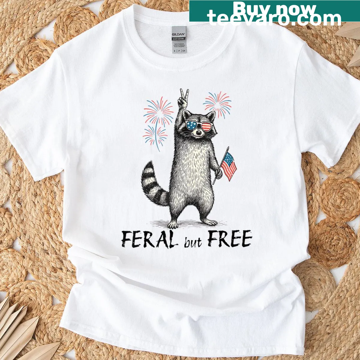 Vintage raccoon T-shirt celebrating the Fourth of July — on a men's t-shirt
