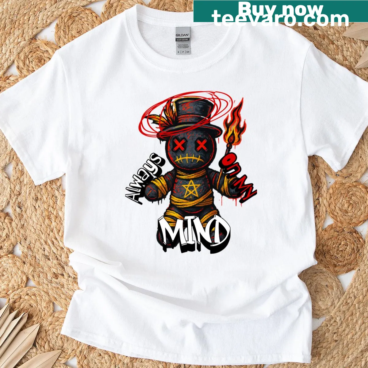 Voodoo Protection Doll T-shirt with occult illustration — on a men's t-shirt
