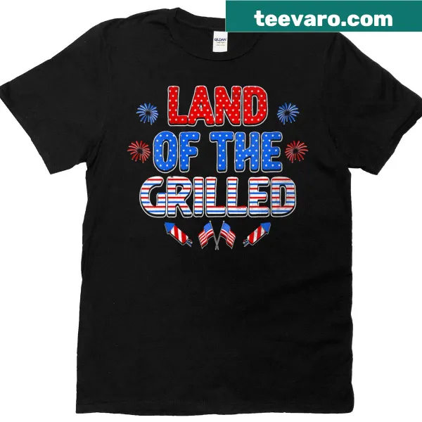 Patriotic T-shirt for BBQ lovers with 'Land Of The Grilled' text