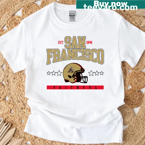 49er Faithful T-shirt featuring team imagery and proud text