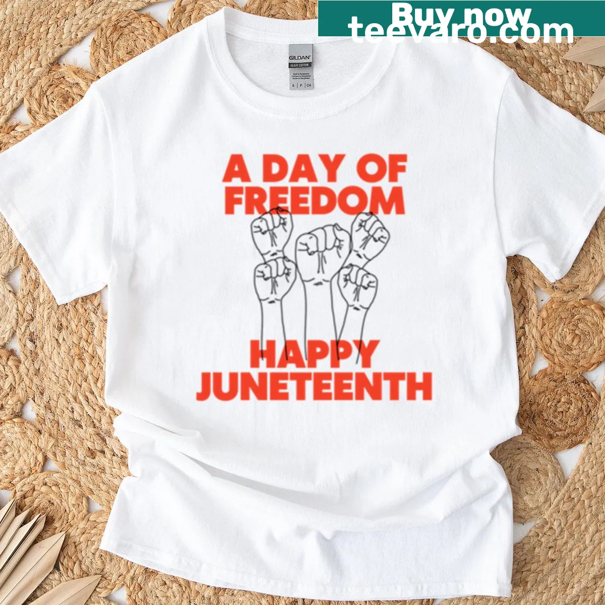 T-shirt celebrating Juneteenth with festive designs — on a men's t-shirt