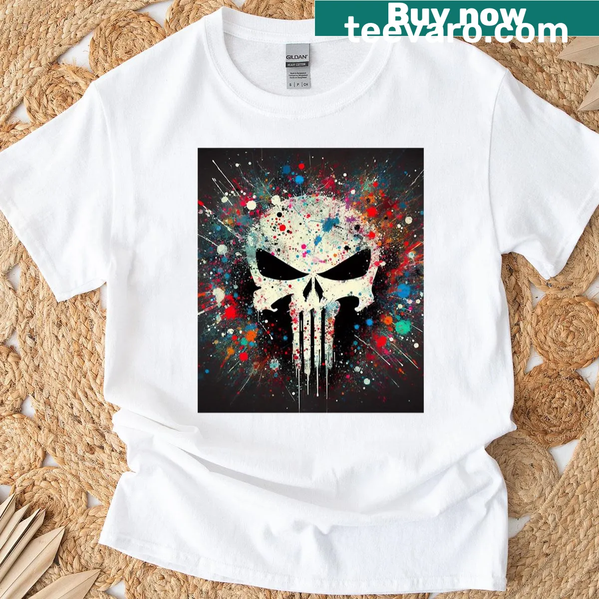 Abstract design T-shirt featuring bold typography and graphics — on a men's t-shirt