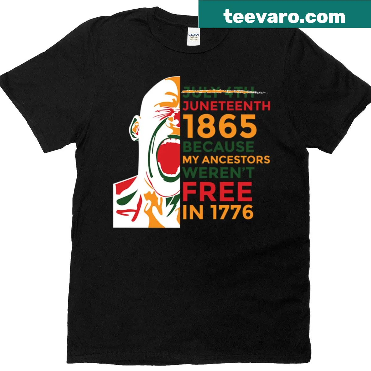 Illustrated Afro Man Juneteenth Day t-shirt — on a men's t-shirt