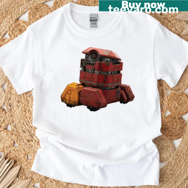 Cartoon T-shirt featuring the Andor Droid B2emo character