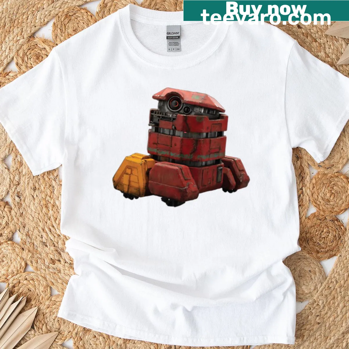 Cartoon T-shirt featuring the Andor Droid B2emo character — on a men's t-shirt