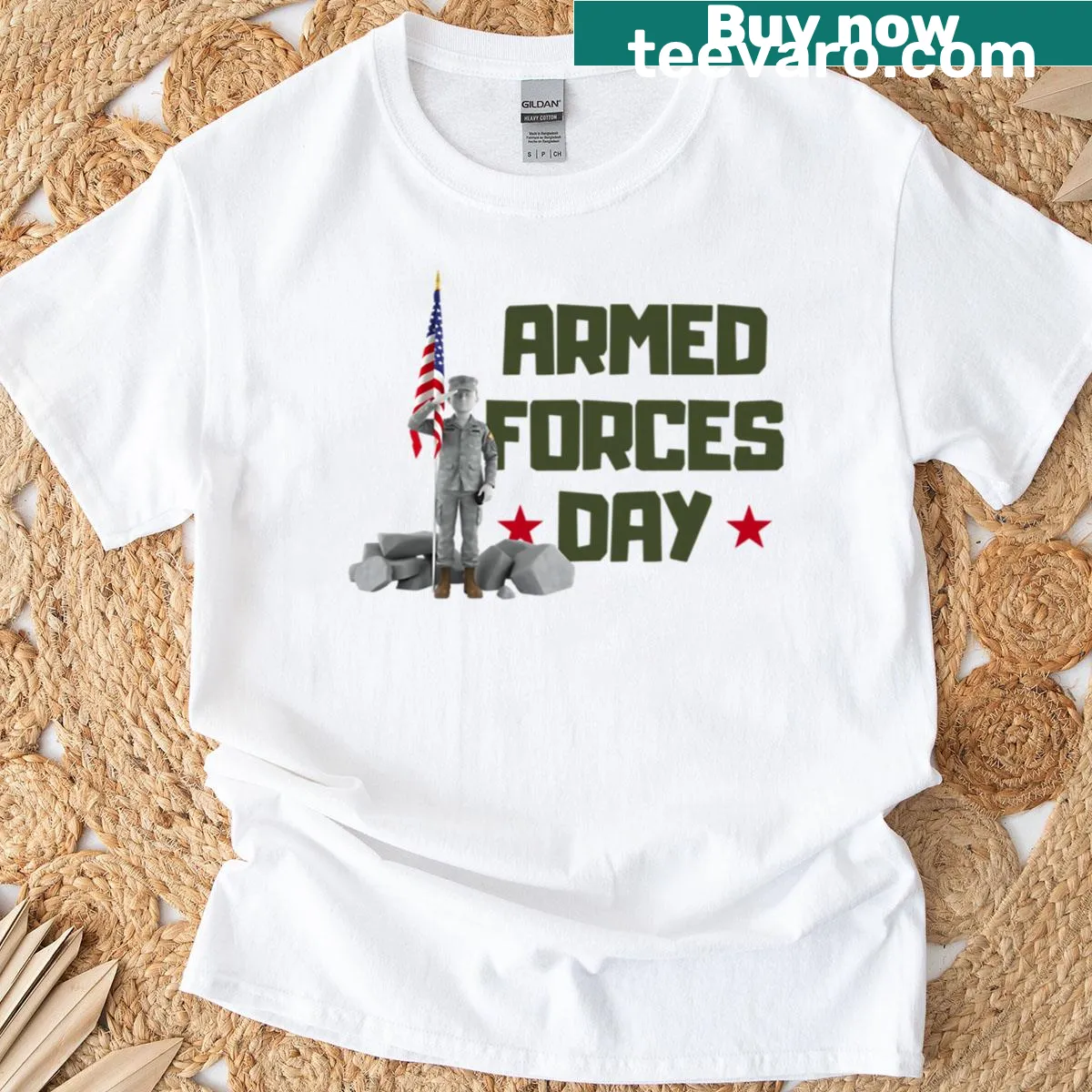 T-shirt honoring soldiers and veterans on Armed Forces Day — on a men's t-shirt