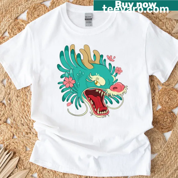 Illustration of an Azure Dragon on a fantasy-themed t-shirt