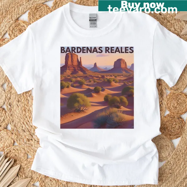 Illustration of Bardenas Reales desert landscape on oversized T-shirt