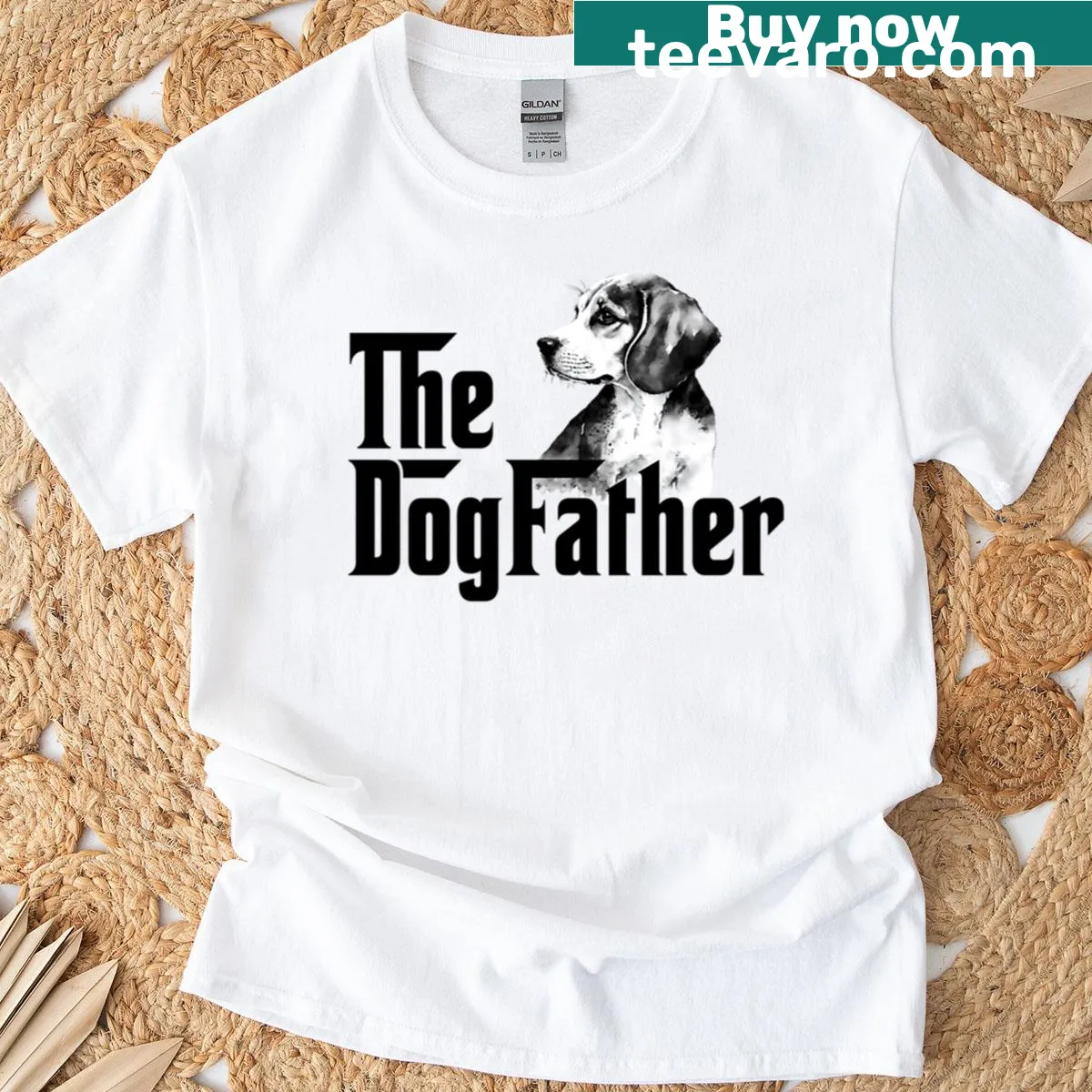 Funny oversized t-shirt for Beagle dads with playful text. — on a men's t-shirt