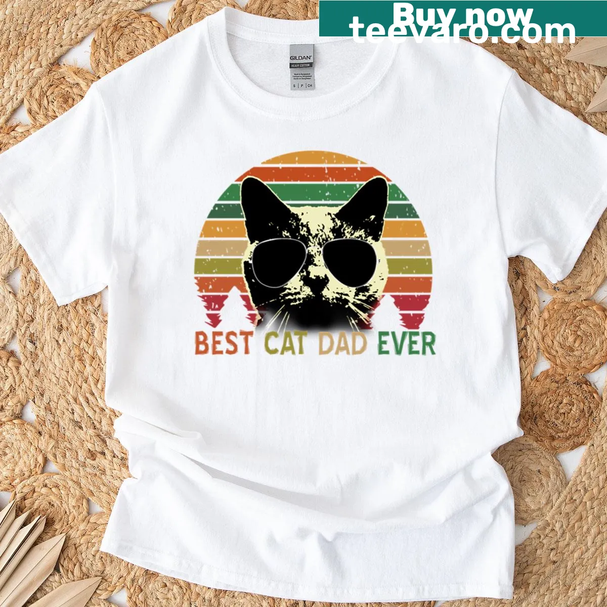 Vintage-style t-shirt with the text 'Best Cat Dad Ever' in retro font — on a men's t-shirt