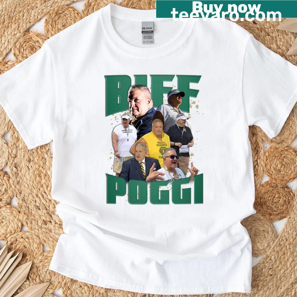 T-shirt honoring Biff Poggi with sports-themed design — on a men's t-shirt