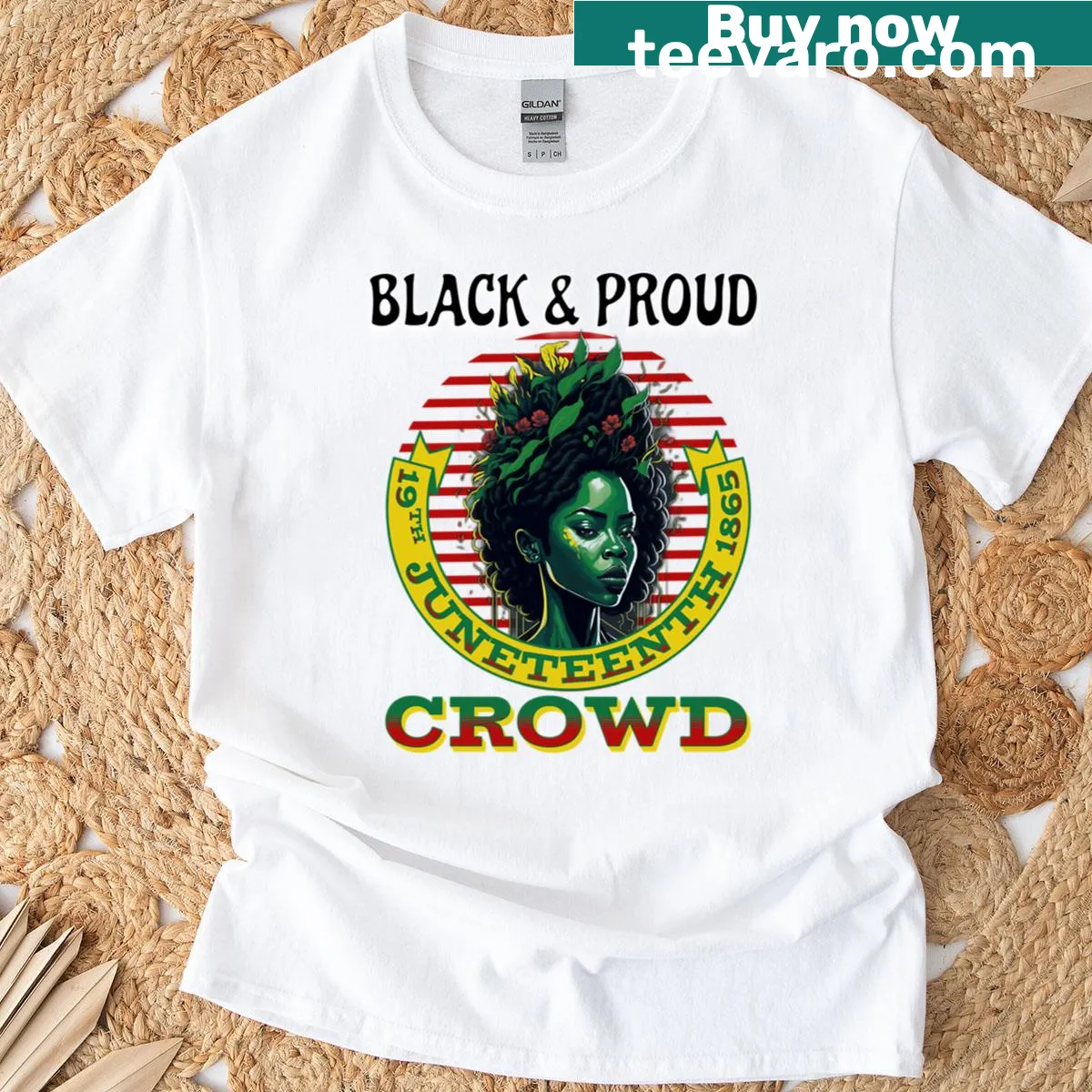 T-shirt celebrating Juneteenth with a proud design — on a men's t-shirt