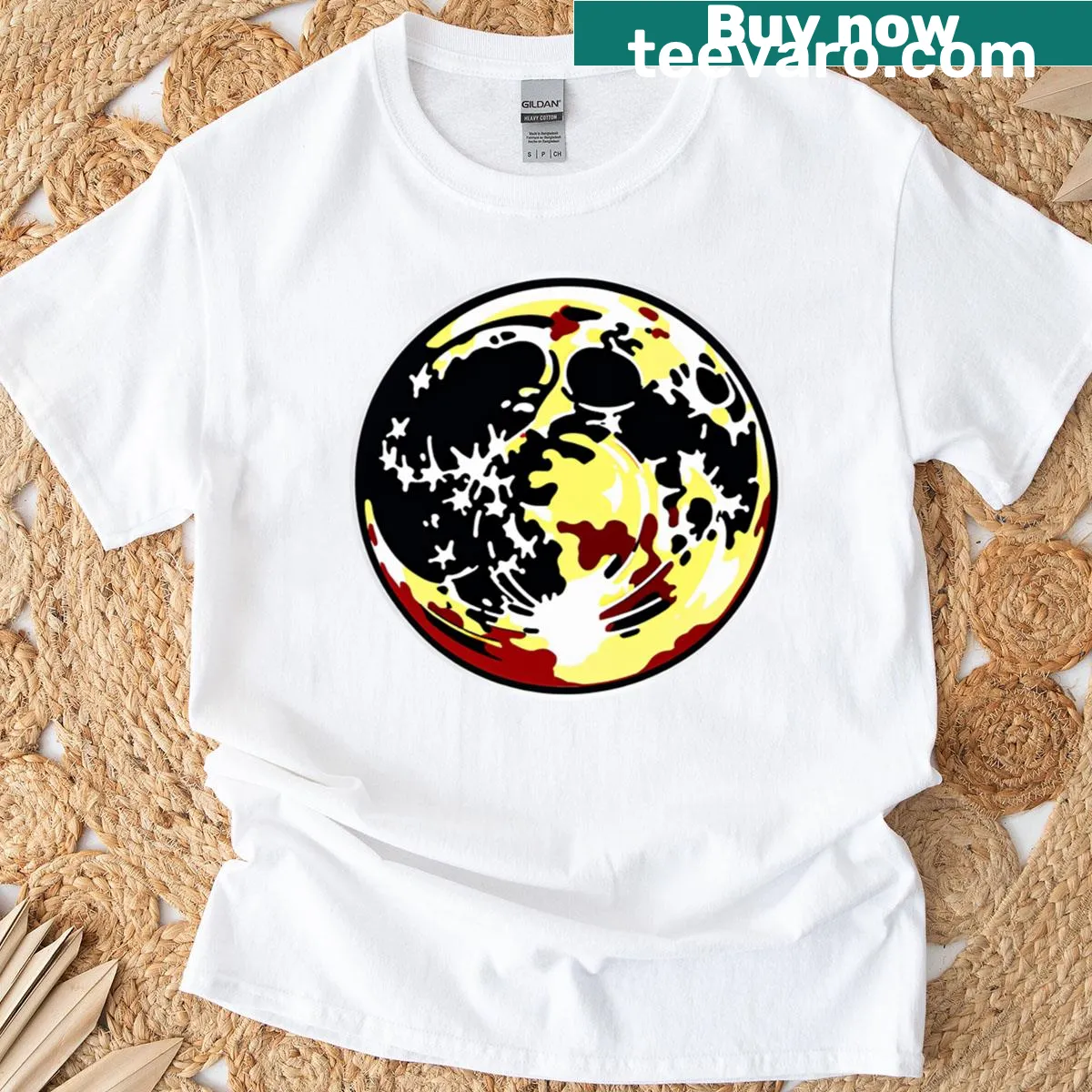 Oversized T-shirt featuring a bloody full moon design — on a men's t-shirt