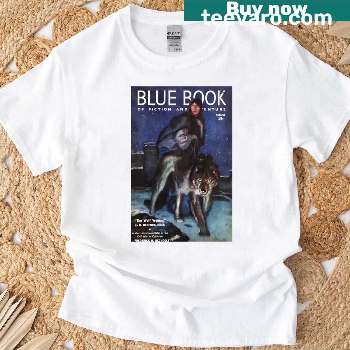 Minimalist blue typography t-shirt featuring 'Blue Book 081939' — on a men's t-shirt