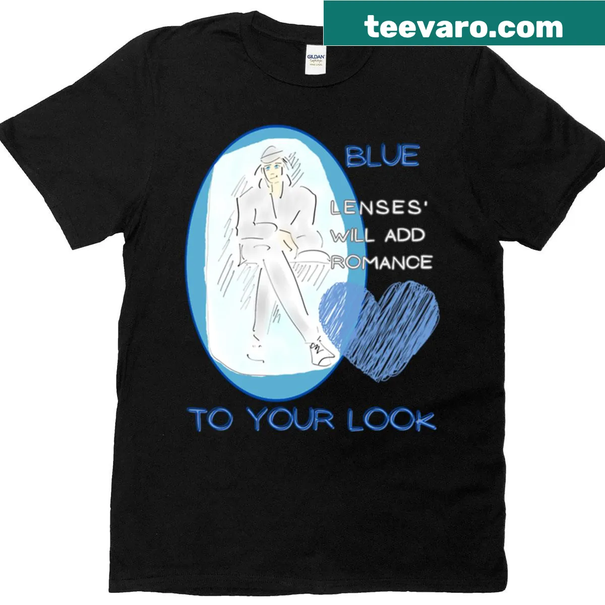 Oversized T-shirt with whimsical train graphic and blue lenses design — on a men's t-shirt