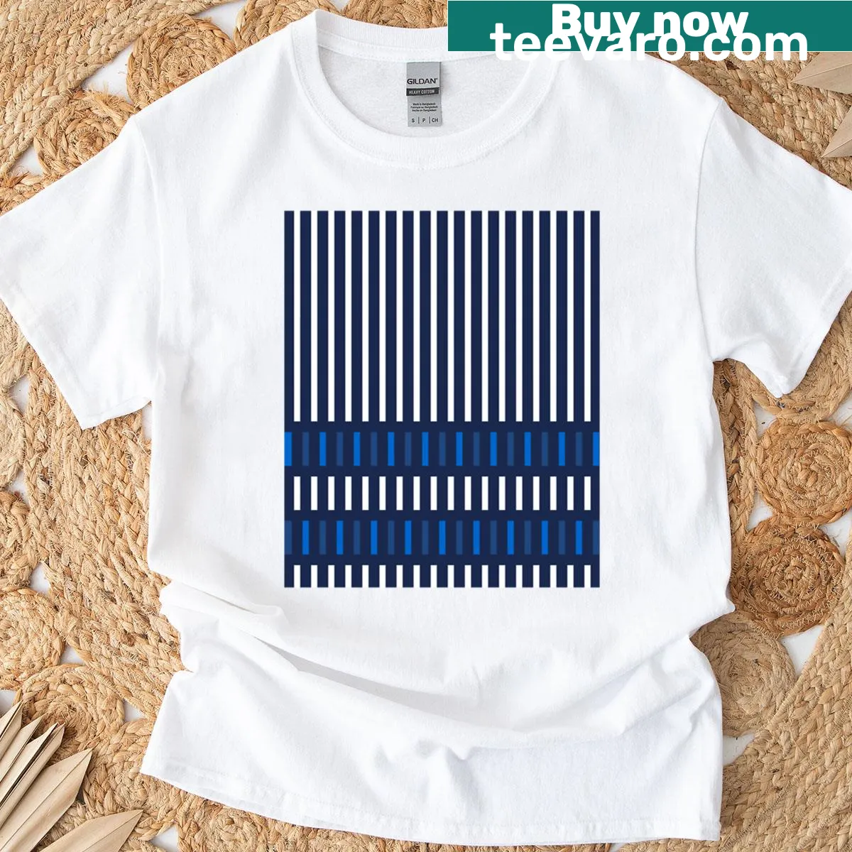 Oversized t-shirt with a boho farmhouse striped pattern — on a men's t-shirt