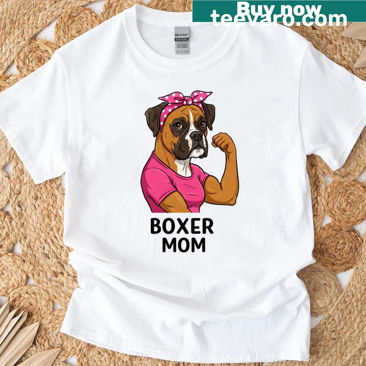 Funny dog mom oversized t-shirt with playful text — on a men's t-shirt
