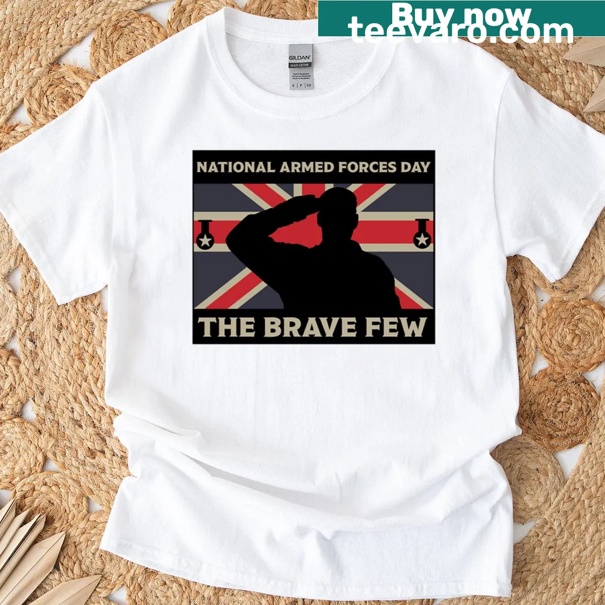 T-shirt honoring British Armed Forces Day with patriotic design — on a men's t-shirt
