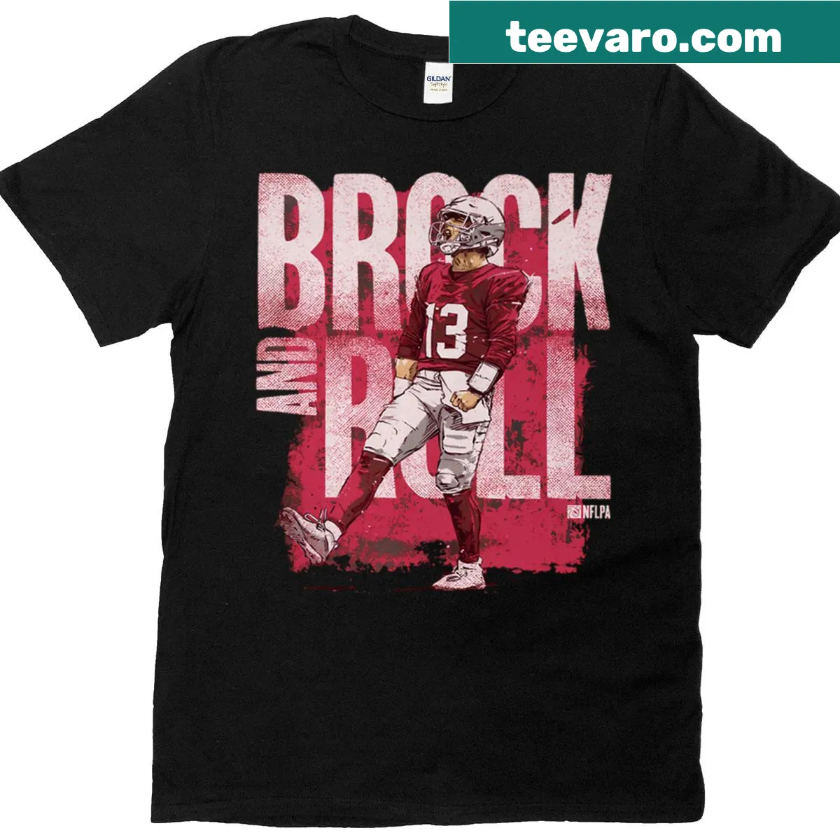 Illustrative Brock Purdy football T-shirt — on a men's t-shirt