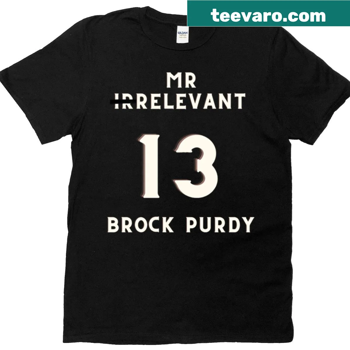 Illustrative T-shirt celebrating Brock Purdy's journey as Mr. Irrelevant — on a men's t-shirt