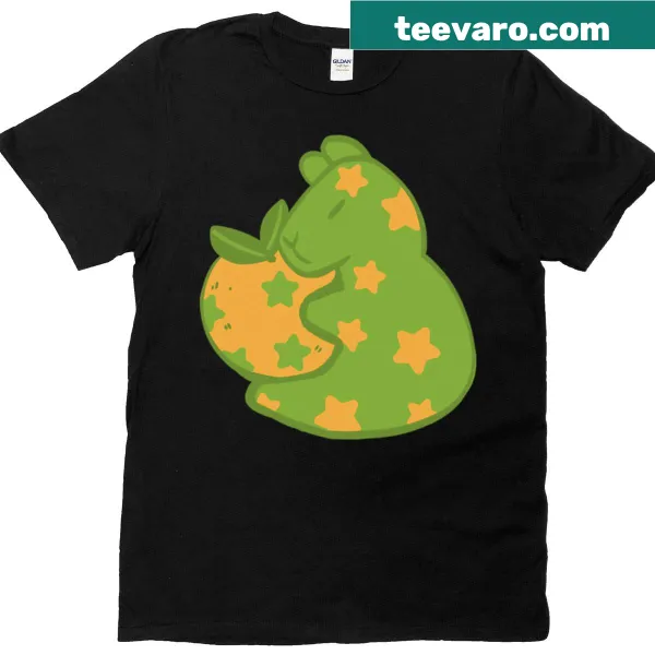 Playful cartoon T-shirt featuring capybaras and oranges