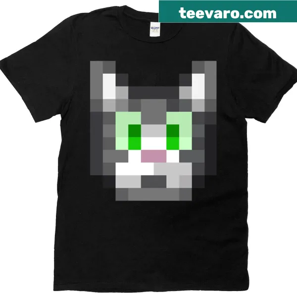 Pixel art cat graphic on a fun T-shirt