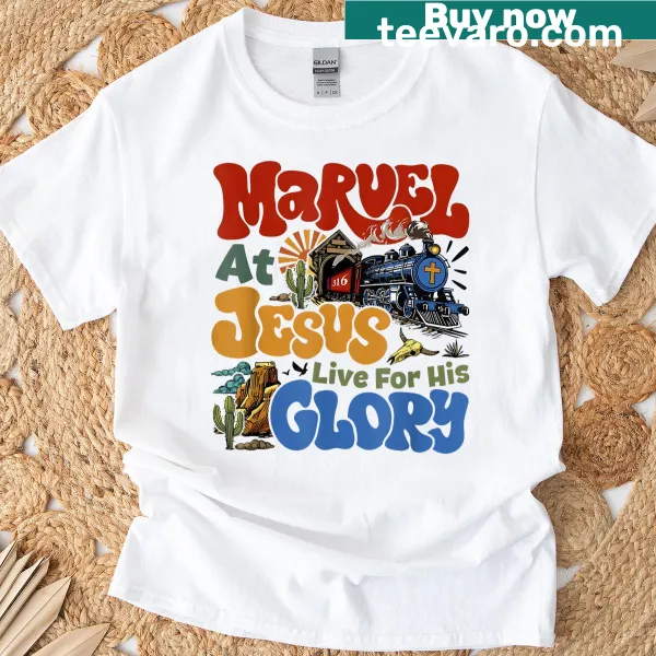 Illustrated T-shirt featuring a train design for Christian Camp VBS 2025