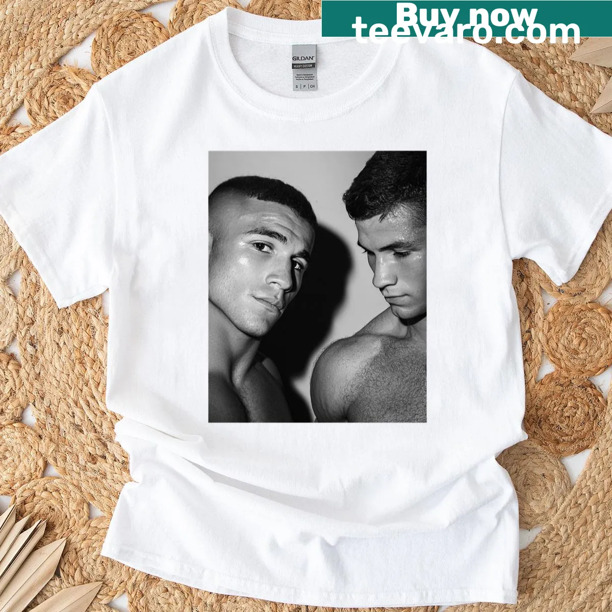 Graphic T-shirt featuring a portrait of a Latino athlete — on a men's t-shirt