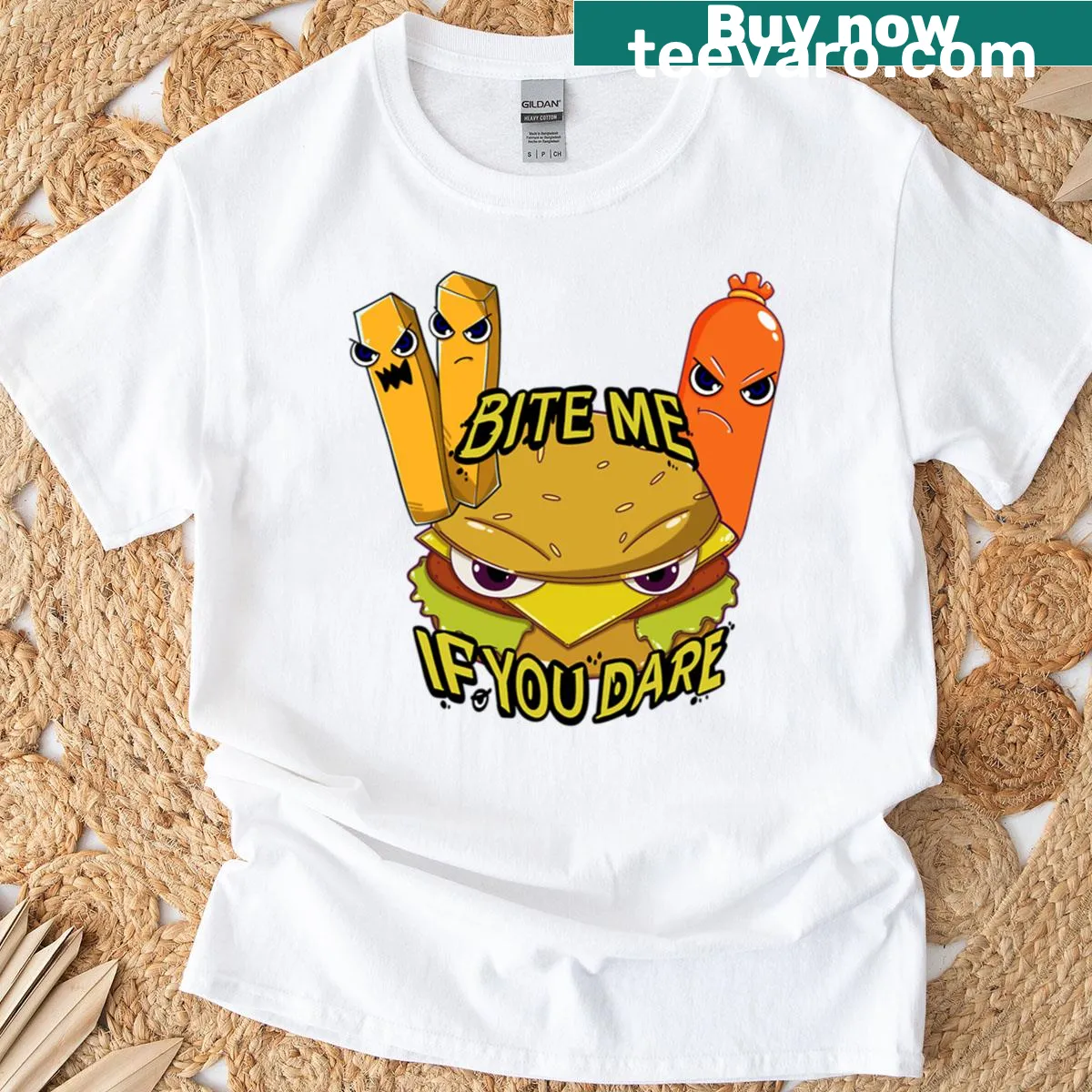Cartoon food with funny expressions t-shirt — on a men's t-shirt