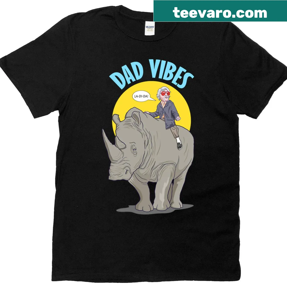 Fitted T-shirt with 'Dad Vibes' slogan text — on a men's t-shirt