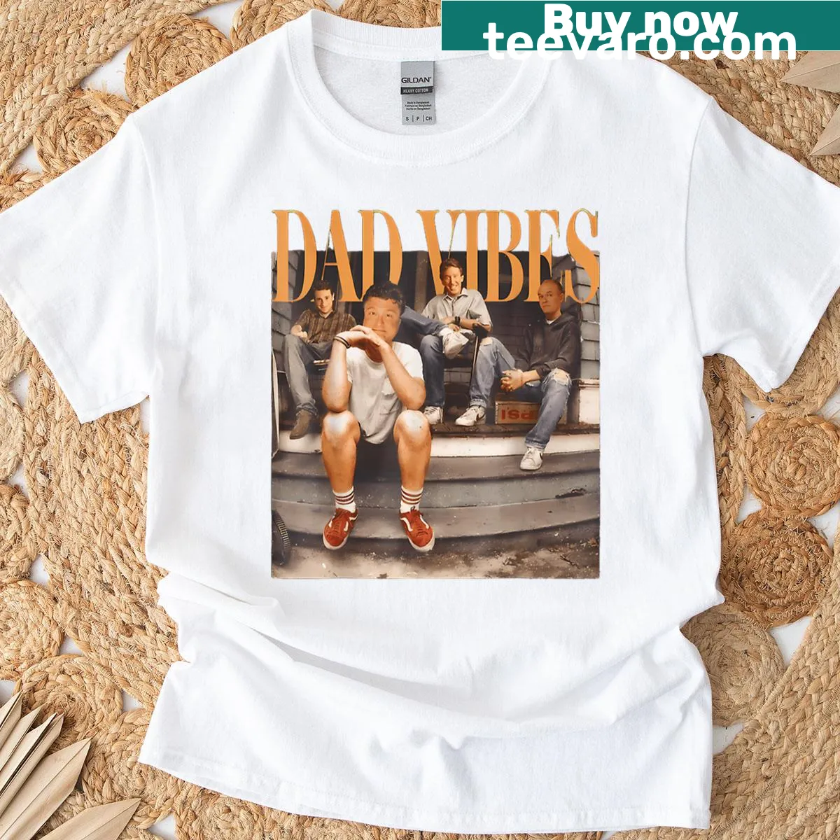 Dad-themed T-shirt with 'Dad Vibes' graphic — on a men's t-shirt