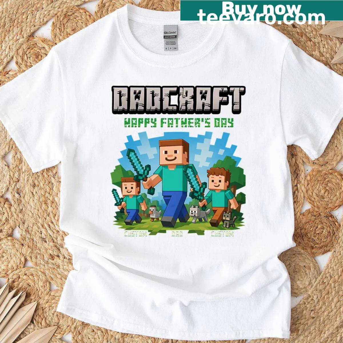 Minecraft-themed illustration for fathers on T-shirt — on a men's t-shirt
