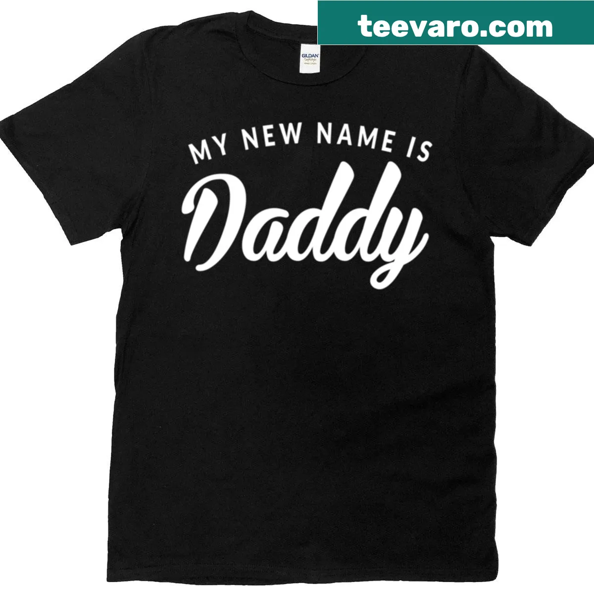 T-shirt with bold 'Daddy' text printed across the chest — on a men's t-shirt