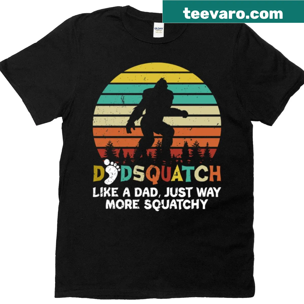 Funny t-shirt with 'Dadsquatch' text and a whimsical graphic — on a men's t-shirt